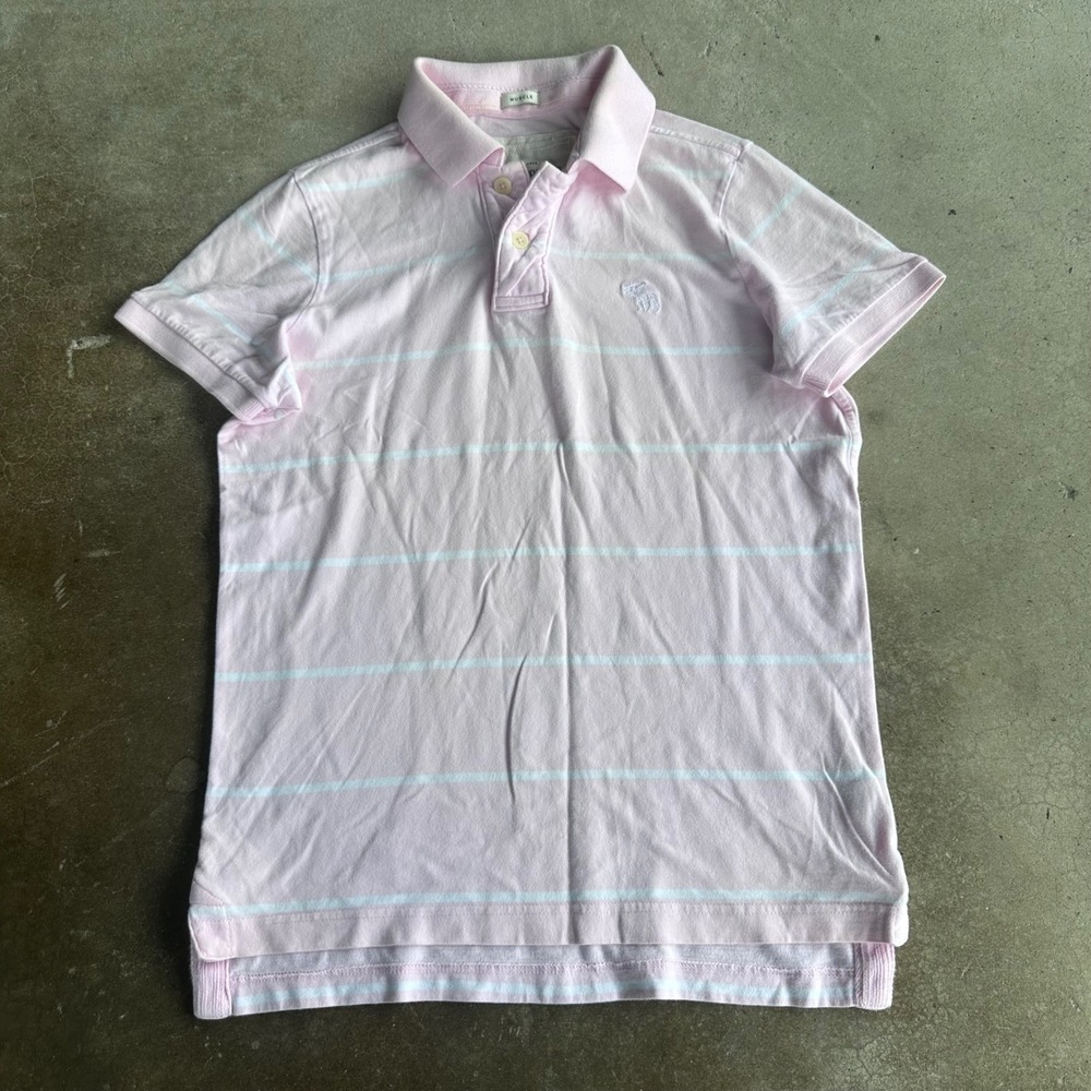 Abercrombie & Fitch Polo Shirt Mens M Pink Excellent Muscle Fit Striped Moose